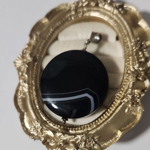 Black And White Agate Pendant On Sterling Silver 925 Bail - Picture 3 of 4